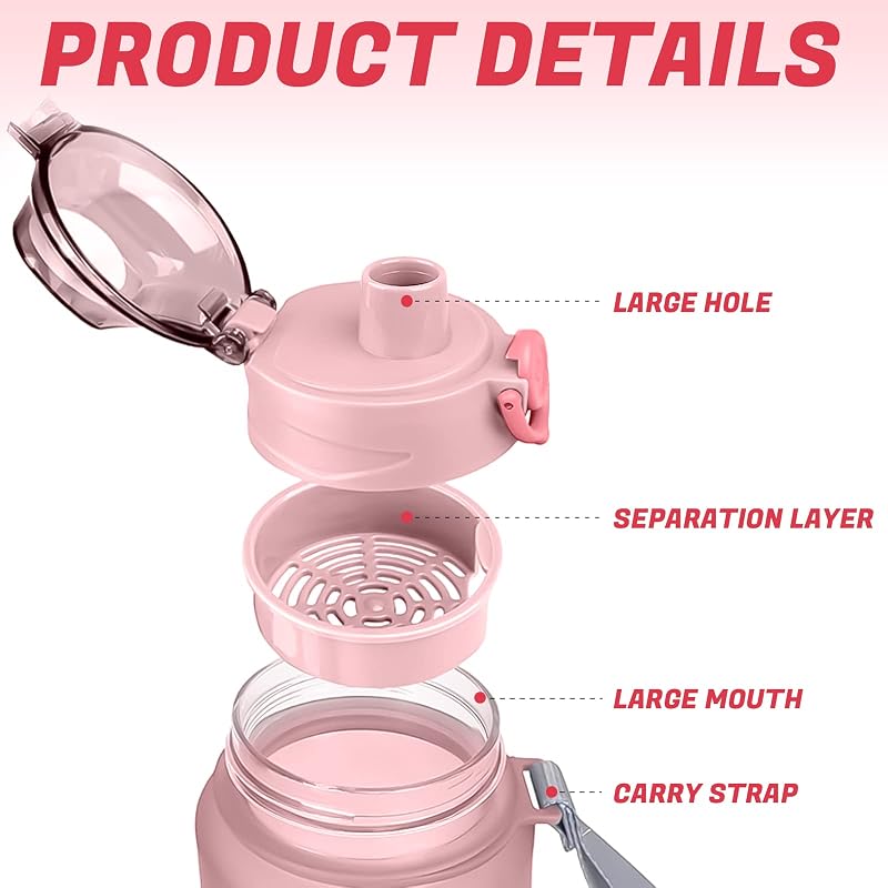 Botella Agua, Botella Agua Gimnasio 1L con Colador, Botella Bicicleta sin BPA Reutilizable Sello de Silicona, Botella de Agua Deportiva Duradero para Oficina, Escuela, Exterior