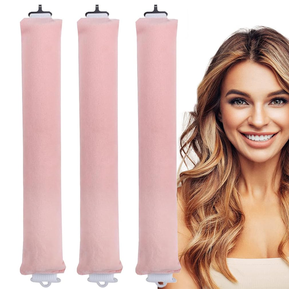 Overnight Heatless Rods Curls Blowout - 3 Pcs Hair Curlers to Sleep In, Soft Hair Rollers to Sleep In | Heatless Soft Curlers for Voluminous Hair | Flexible Hair Curlers for All Hair Types(Pink)