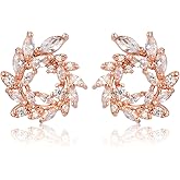 CZ Cluster Earrings for Women Gorgeous Marquis-Cut Cubic Zirconia Curved Bridal Wedding Banquet Stud Earrings for Bride Bridesmaids Fashion Olive Branch Stud Earring Leaves Shape Jewelry