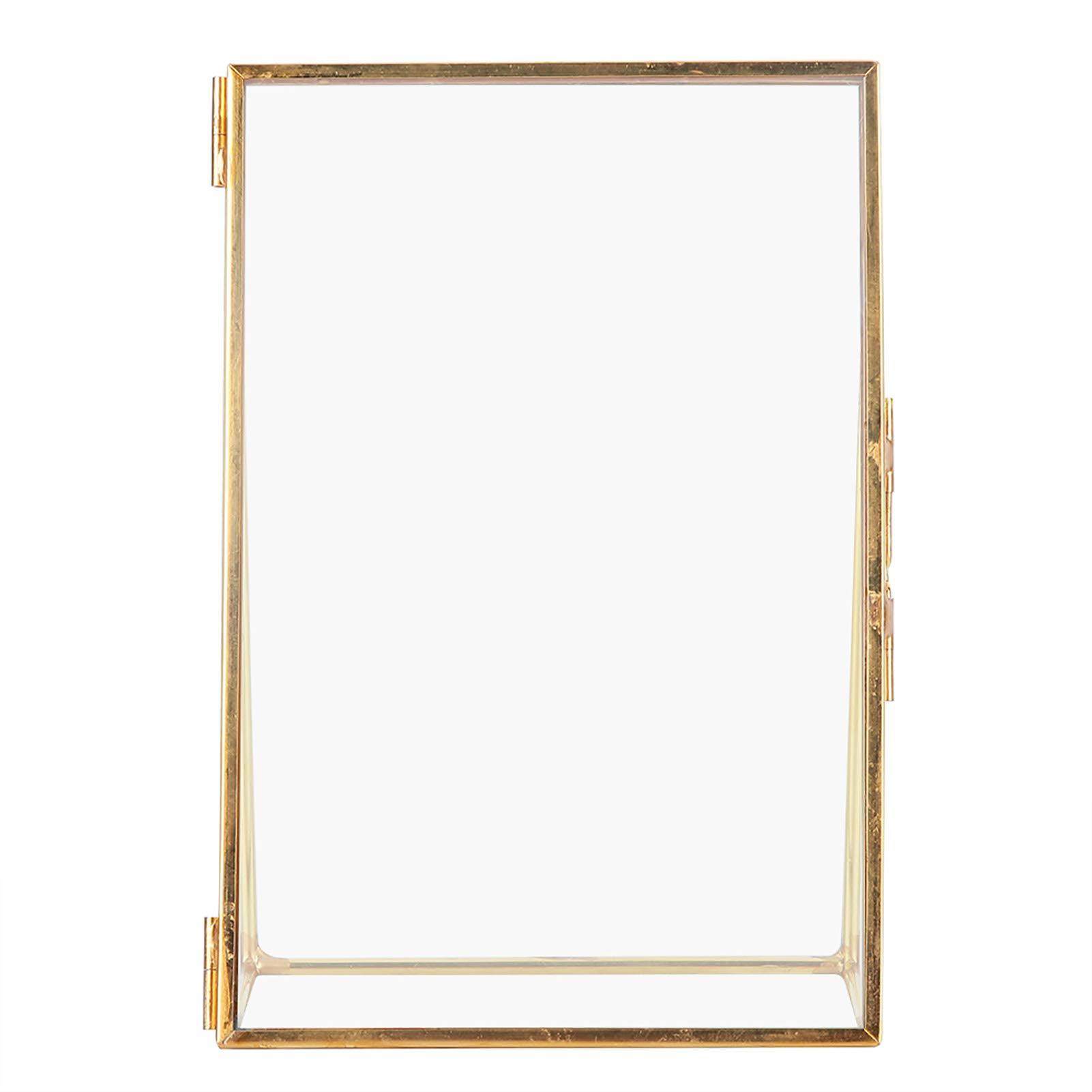 AUNMAS Brass Photo Frame, Retro Picture Frame Brass Glass Metal Bracket Copper Strip Desktop Photo Frame for Home Decor(2#)