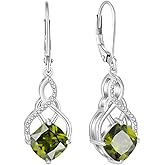 Rocayi Princess Cut Leverback Dangle Drop Earrings 925 Sterling Silver Infinity Knot Earrings Birthstone Jewelry Gifts for Women