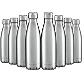 HASLE OUTFITTERS 17oz Stainless Steel Water Bottles Bulk, Vacuum Insulated Water Bottles Double Walled Reusable Metal Sports Water Bottles Keep Drinks Hot and Cold, Stainless, 8Packs