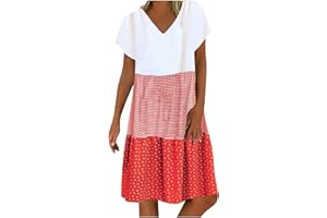 WAJCSHFS Summer Dresses for Women 2024 Casual Beach Plus Size Stripe Womens Summer Dresses V Neck Short Sleeve A-Line Dress