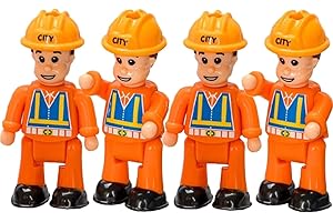 FUNERICA Construction Workers Toy Figurines - Miniature People Figures - 4-Pack