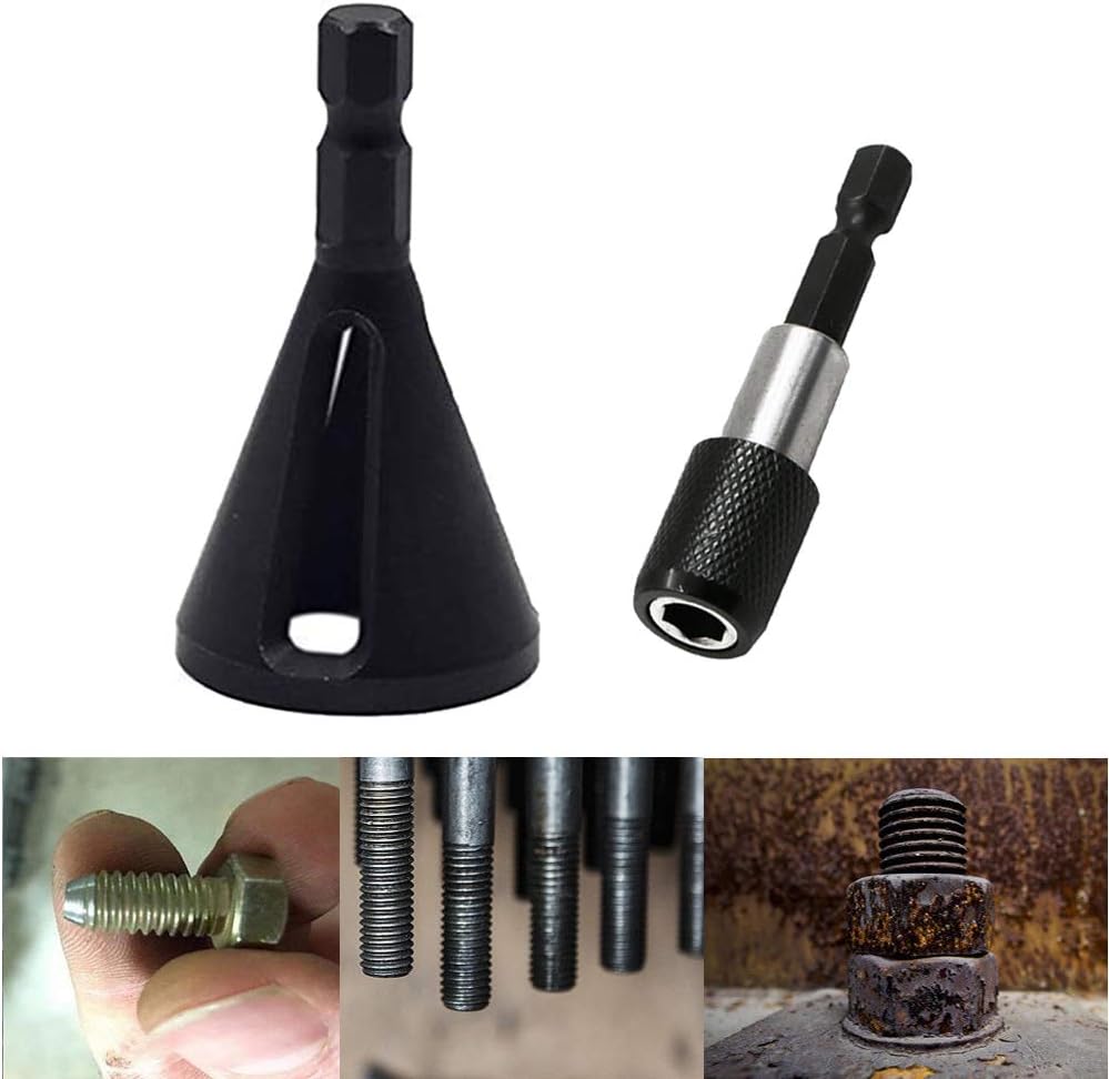 Deburring External Chamfer Tool, Stainless Steel Remove Burr Tools Drill Bit for Repairing The Damaged Size 8-32 Bolts, and 1/4" Shank Cutter Bar Edge Trimmer Router Collet Extension Rod