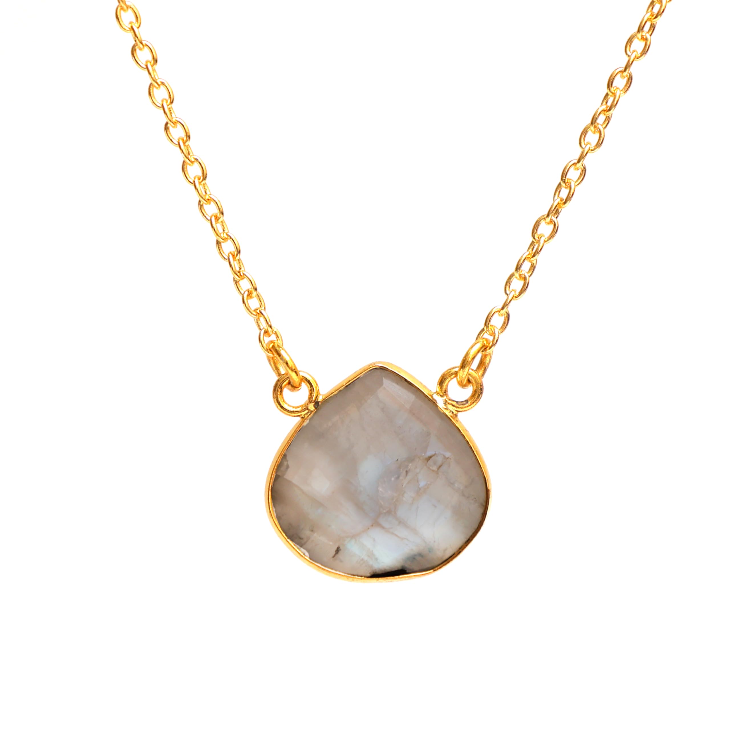Gempires Rainbow Moonstone Teardrop Bezel Pendant Necklace New Beginning June Birthstone Jewelry Gemstone Handmade Crystal 18 Inch Hypoallergenic Adjustable Chian