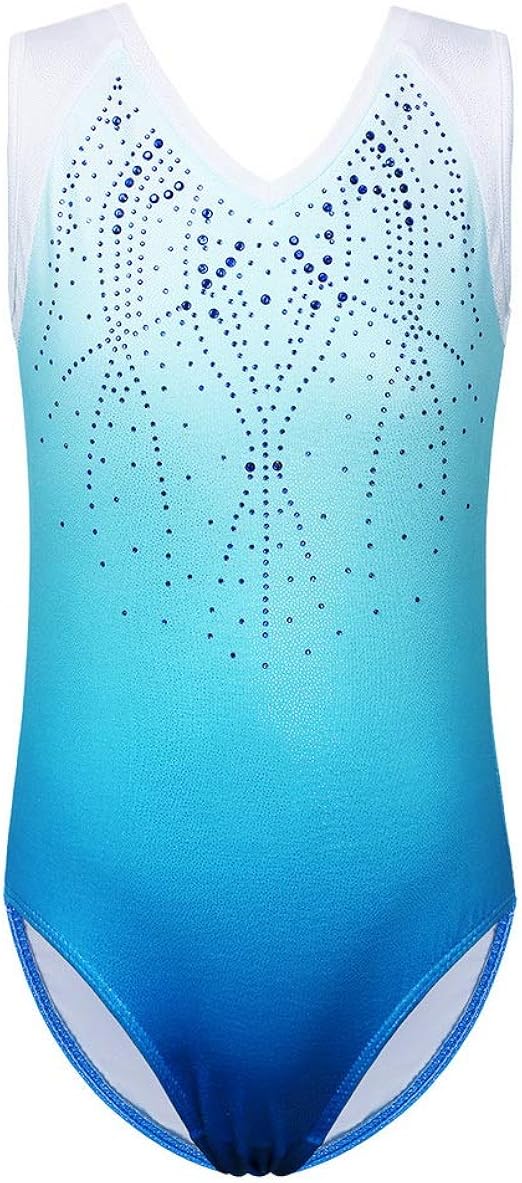 ZNYUNE Girls One Piece Blue Gradient Color Sparkle Leotard Dancing