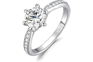 JewelryPalace Classic 1ct 2ct 3ct Moissanite Solitaire Engagement Rings for Women, 925 Sterling Silver Promise Ring for Her, Round Cut Simulated Diamond Anniversary Wedding Rings D-F VVS Size 4-12