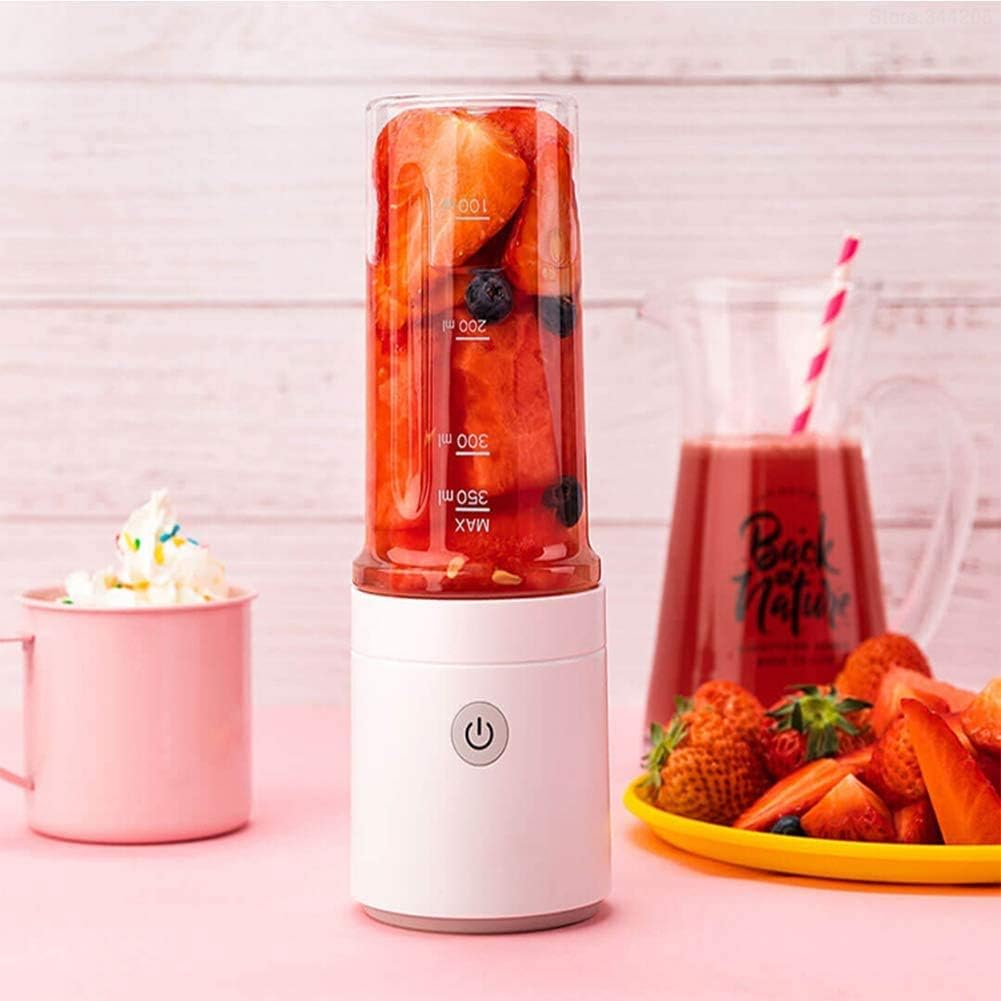 Mini Electric Juicer, Portable Blender Fruit Mixer, USB Rechargeable/4 Stainless Steel Blades/cut off power/Glass Cup 350mL for Home