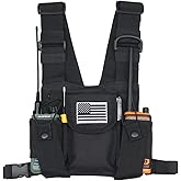 MANGEMA Radio Shoulder Holster Chest Harness Holder Vest Rig for Universal Two Way Radio Chest Front Pack Pouch Walkie Talkie Case with Front Pouches for Kenwood Retevis Baofeng UV5R F8HP UV82