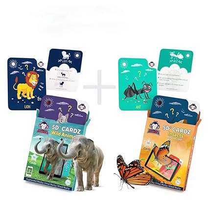 RedChimpz - Educational Games for Kids AR + VR 5D Flash Cards Games (Set of 40) Augmented and Virtual Reality Cards for Children (3-8 Years) Kids Educational Games - Combo of Insects and Wild Animals