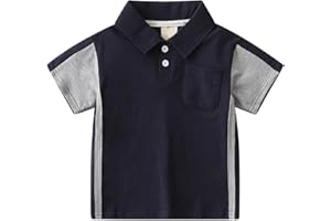 Toddler Baby Boys Pique Polos Kids Golf Shirts Color Block Button Up Short Sleeve Polo Shirt Tees Summer T-Shirt
