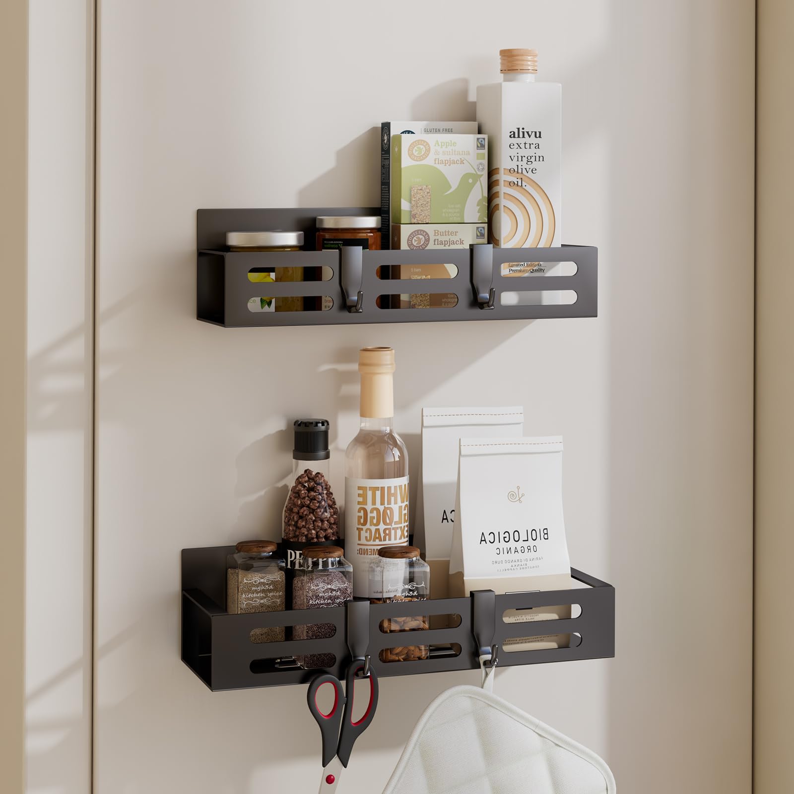 Photo 1 of SETBAOO 2 Pack Magnetic Spice Rack for Refrigerator, Black Magnetic Shelf and Fridge Kitchen Cabinet Organizers Storage Seasoning Organization Mini Shelves, Organizadores de Cocina