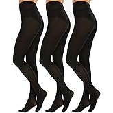 Citystl 3 Pairs Black Tights for Women, Plus Size 60D Semi Opaque Tights, Control Top Microfiber Pantyhose for Women
