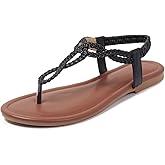 iCKER Women Flat Sandals Braided Thong Summer Elastic Strap Woven Beach Dressy Flip Flops Sandals