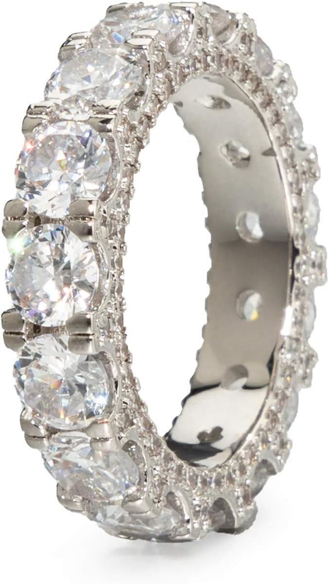BLINGMC Hip Hop CZ Jewelry Mens Fashion Zircon 1 Row Tennis Ring Gold Plated Dimond Ring Gifts(Silver,10)