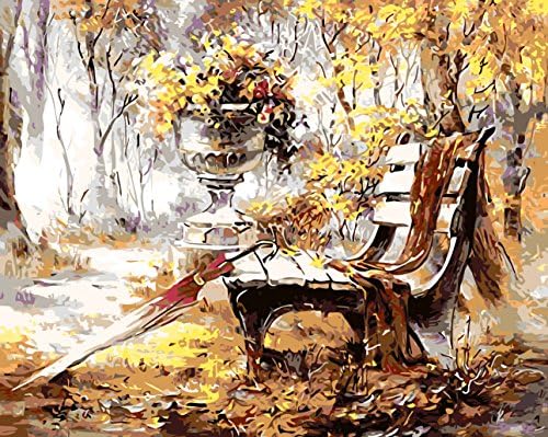 Landscape Oil Painting by Number Kits, DIY oil Painting by Numbers on Canvas Autumn Park (16x20inch, Unframe)