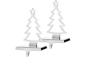Klikel Christmas Tree Stocking Hanger for Mantel | Set of 2 | Silver Metal Stocking Holder with Hook