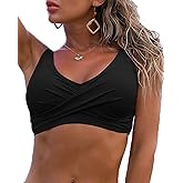 Fanuerg Women's Twist Front Bikini Top V Neck Push Up Padded Swimsuit Top Bathing Suits