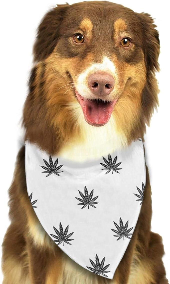 Adjustable Dog Bandanas Black And White Marijuana