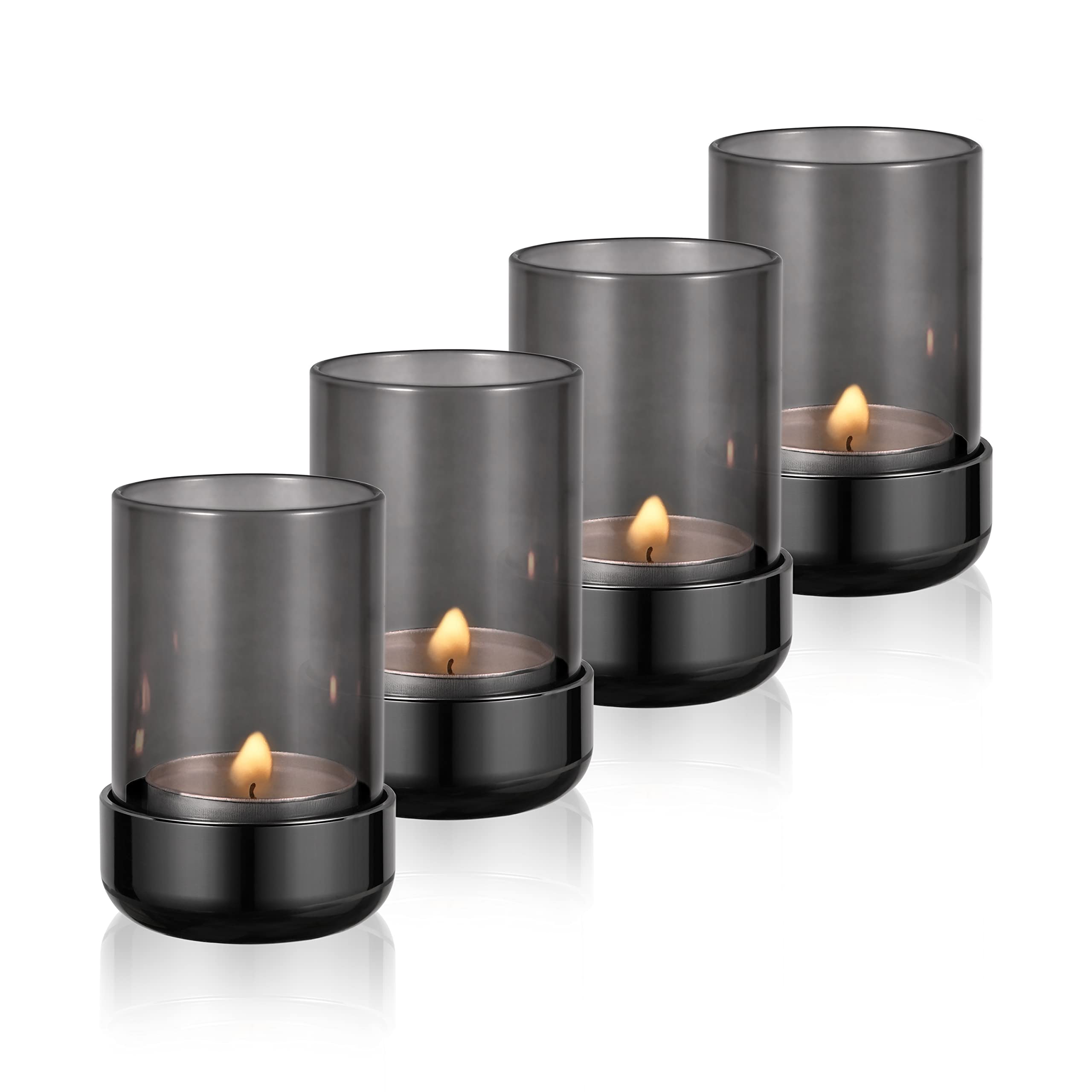 Faveaux Tea Light Holders Tealight Holders Glass Tealight Holder Set For Party Wedding Candle Graduation Birthday Gifts For Women Home Decorative Pack Of 4,Black Nickel