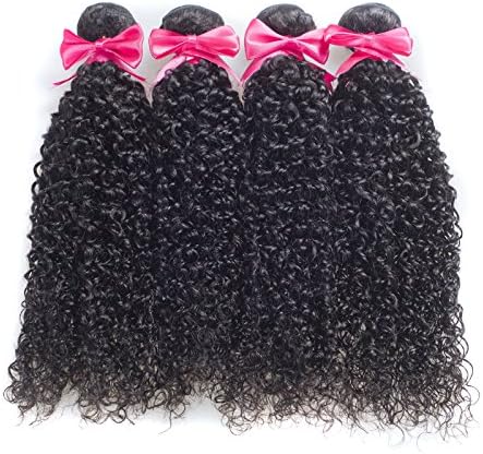 Usexy Brazilian Kinky Curly Virgin Hair 4 Bundles Unprocessed Human Hair Weft Natural Curly 100g/bundle Color 1B Can Be Dyed and Bleached (8 10 12 14)