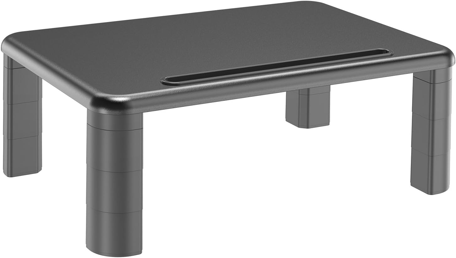 Monitor Stand Riser with Adjustable Height and Storage Organizer for Computer, Printer, Laptop, Desk with Tablet & Phone Holder, Cable Management Slot (Black, 1 Pack) : Office Products