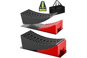 OFISPEED RV Leveling Blocks Ramp Kit, 2 Packs Camper Leveler System for Travel with Two Chocks, 2 Anti-Slip Mats, 1T Bubble Level and Carry Bag, Up to 35000 LBS, Easier & Faster to Level Camper-Red
