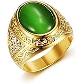 MIVEIVIA ICED OUT Turquoise Oval Stone Ring for Men Stainless steel ring CZ diamond Ring for Men Iced Out Jewelry for Men rings for Christian Heavy Metal ring Party