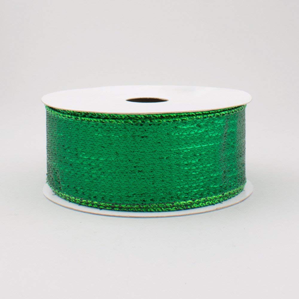 1.5" Wide Metallic Lame Wired Ribbon Emerald Green (10 Yards) Christmas, Spring & Easter, St. Patrick's Day