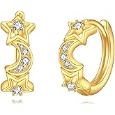 LUHE Moon Star Earrings Sterling Silver Moon Jewelry Star Hoop Earring Gifts for Women