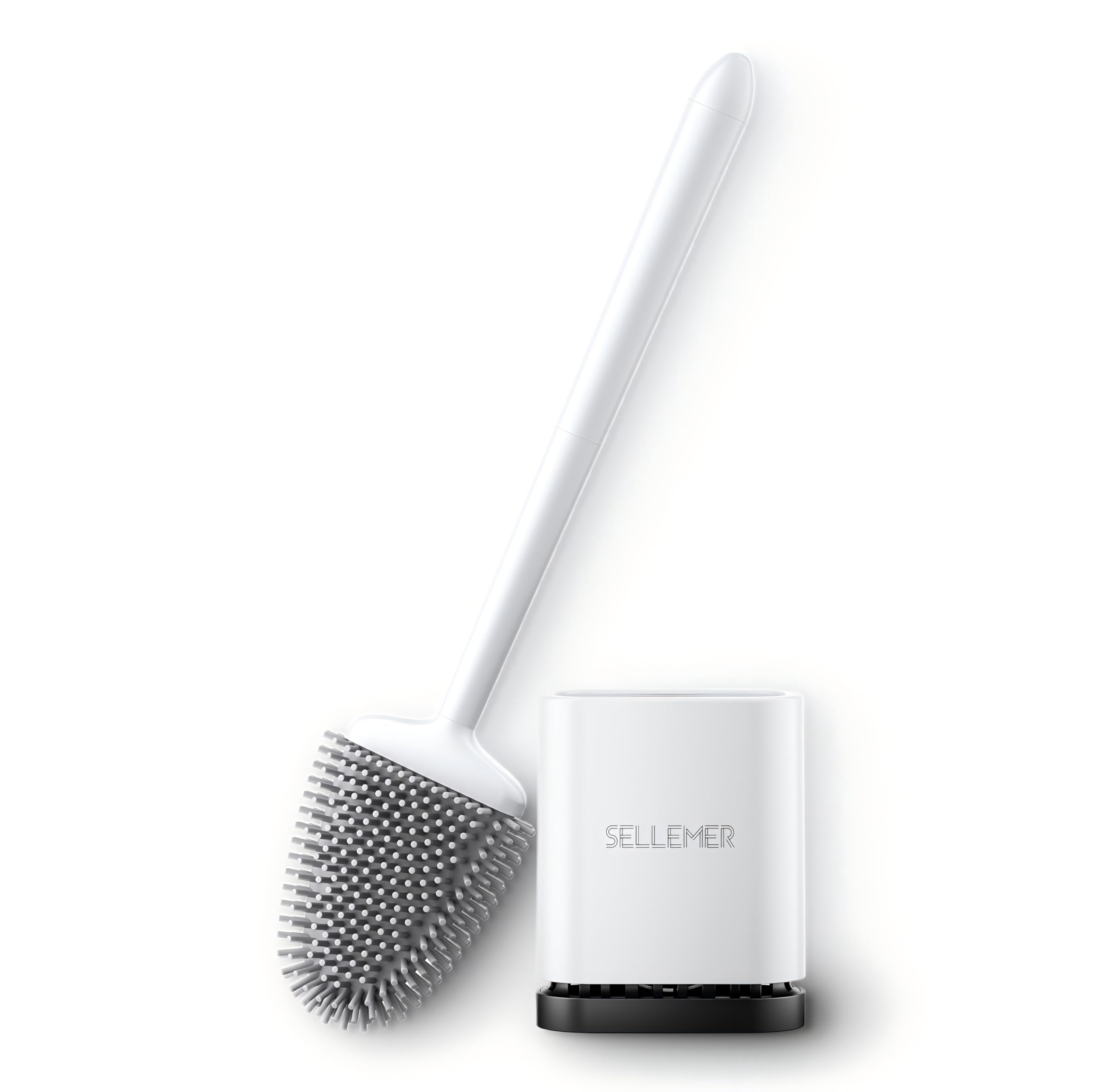 Sellemer Toilet Brush and Holder Set for Bathroom, Flexible Toilet Bowl Brush Head with Silicone Bristles, Ventilation Slots Base (Rose Gold) (White, 1Pack)