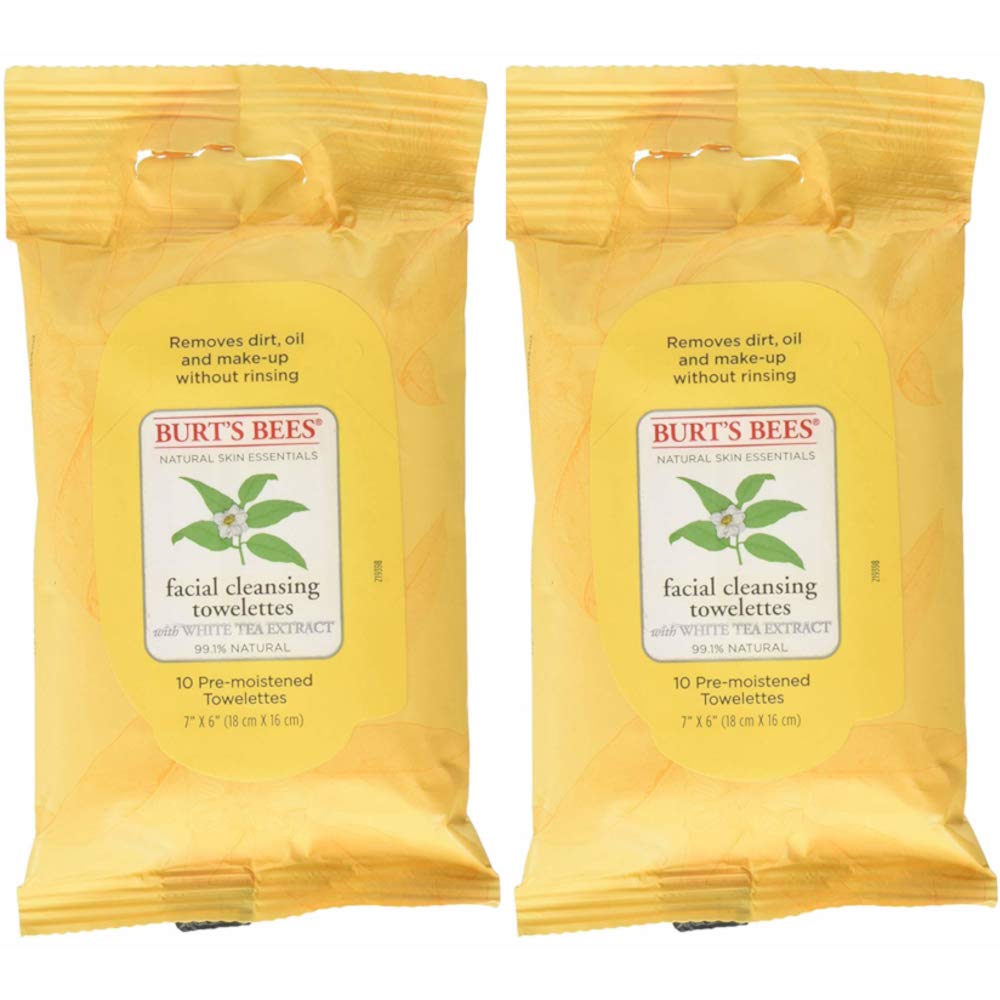 Burt's Bees Facial Cleansing Towelettes with White Tea Extract, 10 Towelettes each (Value Pack of 2)