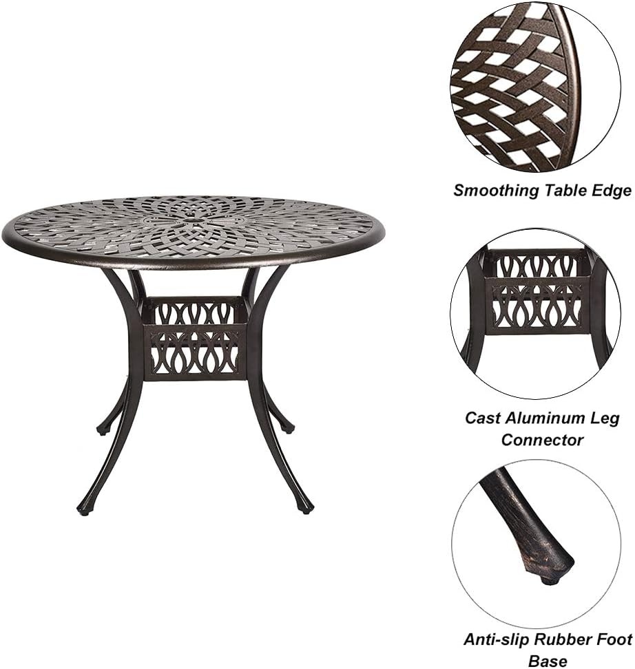 USSerenaY Cast Aluminum Bistro Set Outdoor Bistro Table Set Patio Furniture Sets with 4 Arm Chairs, Umbrella Hole, Antique Bronze Finish (4 Chairs + 1 Table Set(Lattice Weave)): Garden & Outdoor