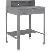 Global Industrial Flat Surfaced Shop Desk with Pigeonhole Riser &amp; Cylinder Lock Drawer, 34-1/2"W x 30" D x 38" to 42-1/2"H, Gray Powder Coat Finish, Assembly Required