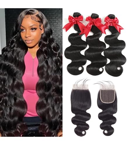 12A Human Hair Extensions Body Wave Bundles 18-22+16in 5x5 HD Lace Closure 18 20 22 Inch Brazilian Body Wave Bundles with 5x5 Lace  main image 2