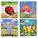 Kids Puzzles Toys 4 Pack, 16pcs Wooden Animals Elephant Bee Dolphins Ladybugs Fancy Education and Learning Intelligence Toys Jigsaw Puzzles Present (red) (red)
