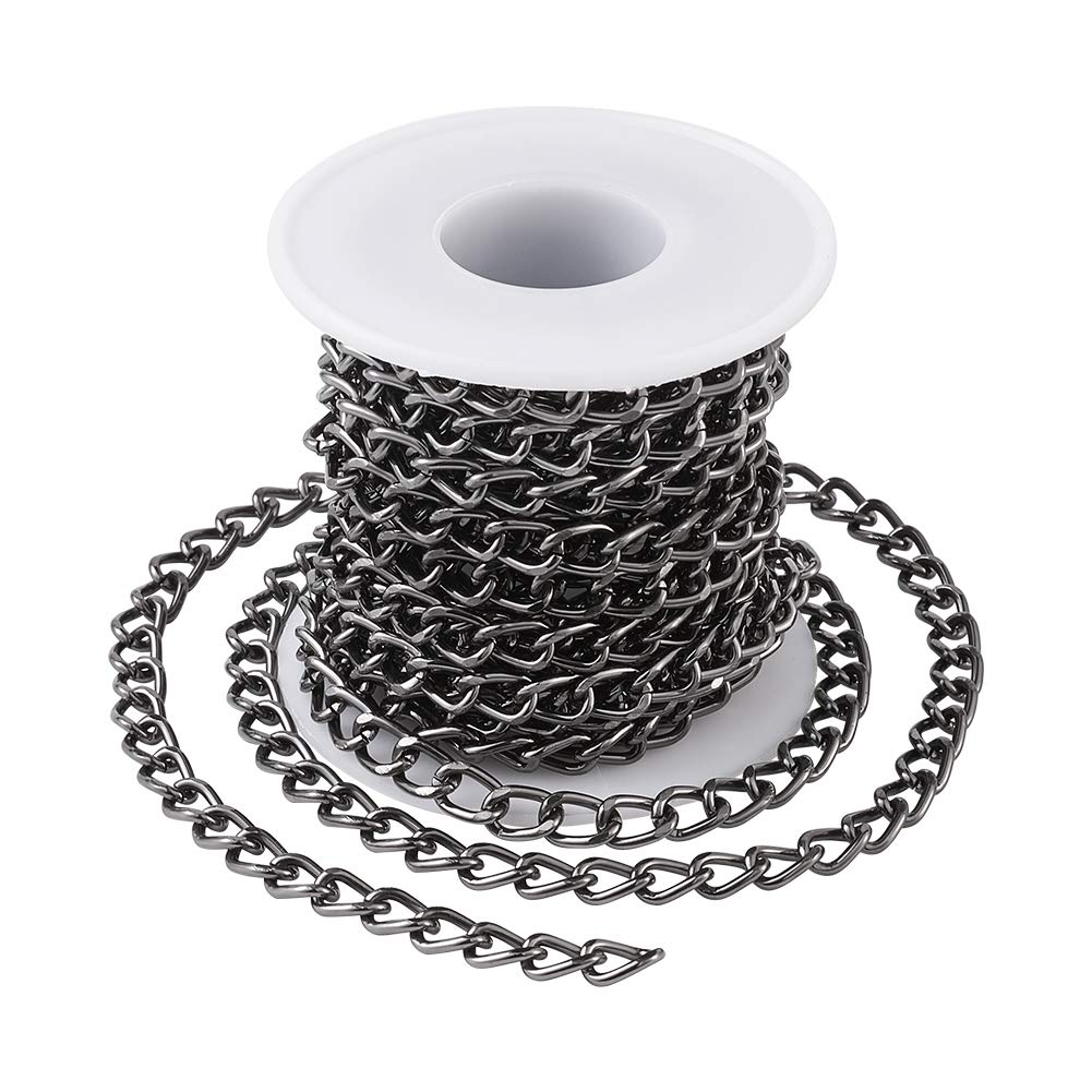 16Feet/ Roll Aluminum Gunmetal Curb Chains Link 5m Unwelded Twisted Chains 10x6.5mm for Necklace Jewellery Accessories DIY Making