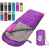 Sleeping Bag 3 Seasons (Summer, Spring, Fall) Warm & Cool Weather - Lightweight,Waterproof Indoor & Outdoor Use for Kids, Tee