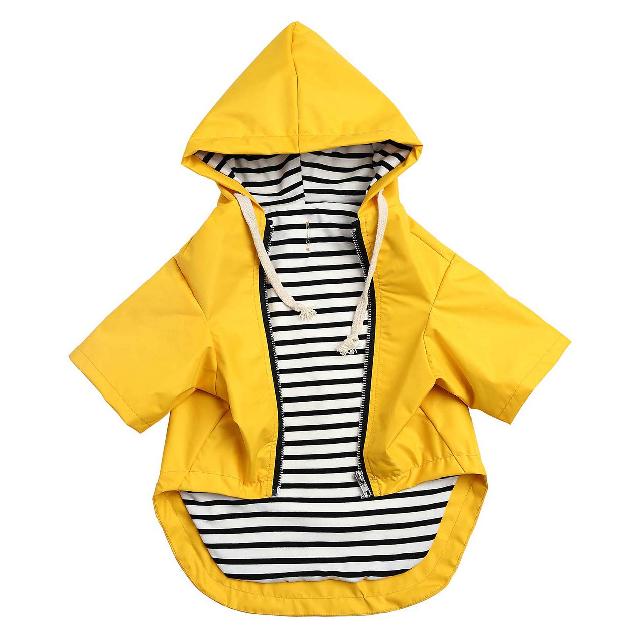 yellow dog raincoat with hood