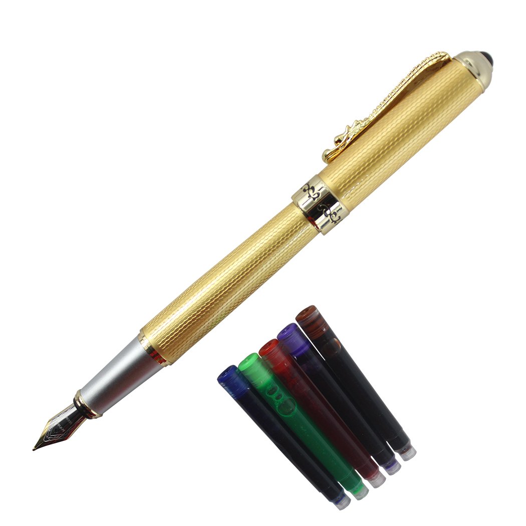 Mother of Pearl White Fountain Pen Golden Dragon Ruby Eye Noblest with Push in Style Ink Converter Golden fontana penna set