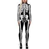 Gerophor Halloween Skeleton Costume Women Cosplay Bodysuit Outfit 3D Print Bone Skull Skinny Catsuit Jumpsuit