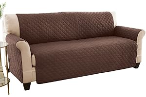Collections Etc Reversible Spill Resistant Quilted Furniture Protector Cover with Ties - Covers Seat Bottom, Seat Back and 2 Seat Arms, Chocolate/Tan, Loveseat