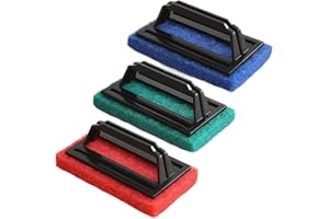 WVAPZWR 3Pcs Hand-Held Pool Scrub Brush, Swimming Pool Brush, Bathroom Scouring Pad, Surface Cleaning Scrubber for Shower Tile, Pool Tile, Bathroom Tub, Spas, Kitchen (Red, Blue, Green)