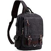 Leaper Retro Crossbody Bag Sling Bag Canvas Messenger Bag for Men Women Shoulder Bag Crossbody Handbags Satchel Travel Bag