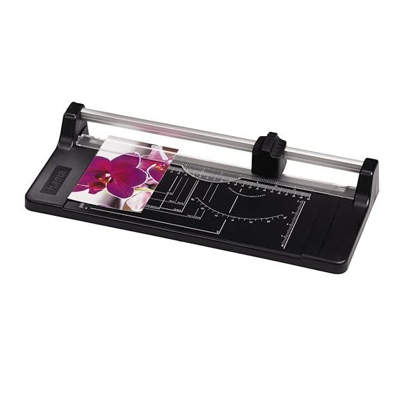 Hama Rollen-Schneidemaschine A4 (Papierschneidemaschine mit Rundmesser, geeignet für Papier, Fotos und Folien bis A4-Format, 