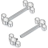 Oveta 14G Titanium Nipple Rings for Piercing Jewelry, Internally Threaded Nipple Barbells 14mm for Women Men, Silver/Gold, 2PCS