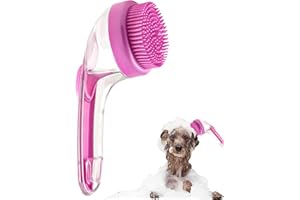 DVHNMK Pet Bath Brush,Dog Shampoo Brush Bubble Maker,New 2 in 1 Dog Bath Brush with Built-in Shampoo Dispenser,Bathing Dog Grooming Massage Brush for Showering Long and Short Haired Dogs and Cats(pink)