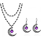 Balirek Gothic Black Moon Necklaces Moon Earrings Crystal Chain Halloween Jewelry Set for Woman