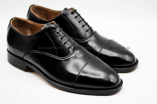 black leather toe cap shoes